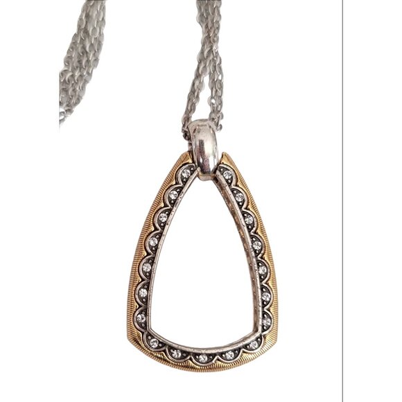 Brighton Gold Silver Tone Crystal Triangle Open Pendant Primavera Necklace, K622 - Picture 3 of 6